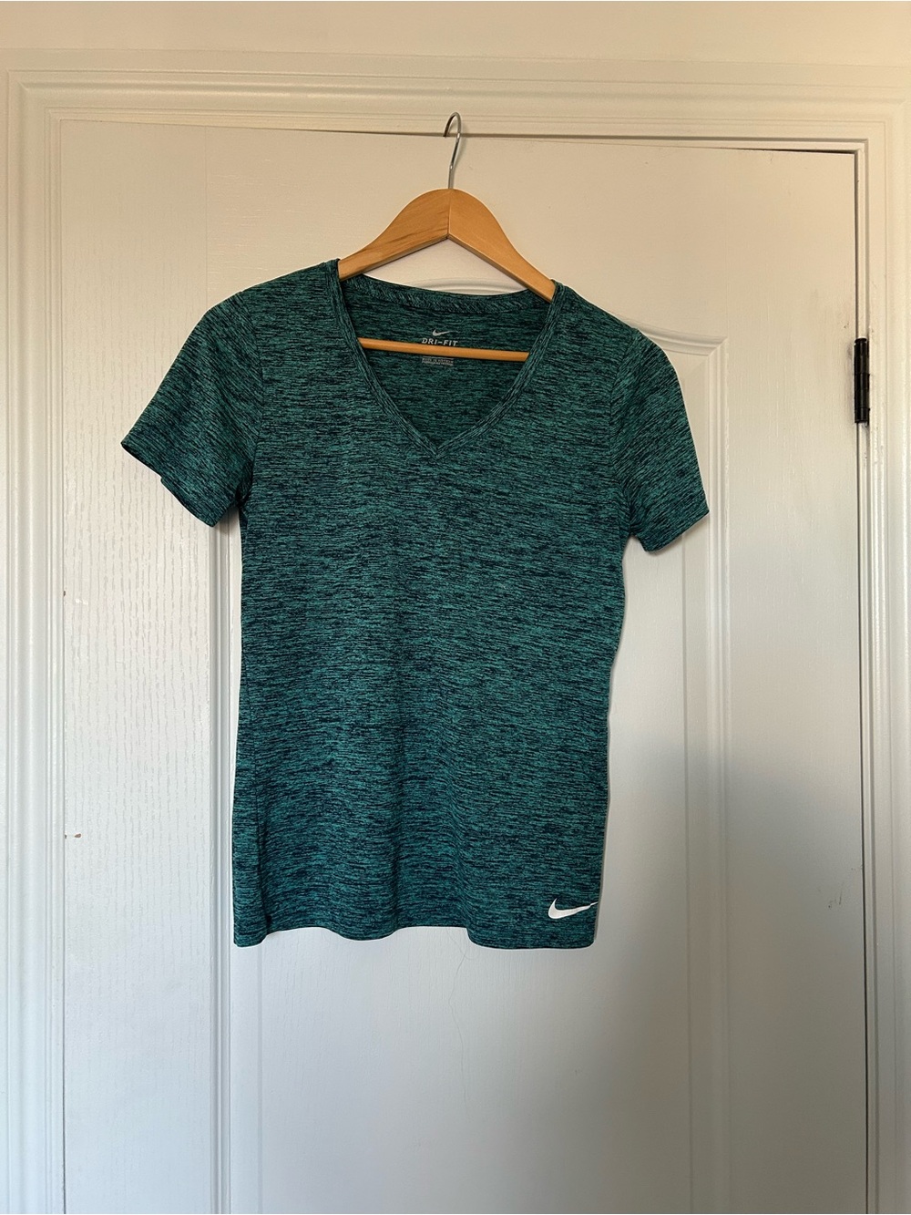 Nike Women's Teal Space-Dye V-Neck Short Sleeve Top